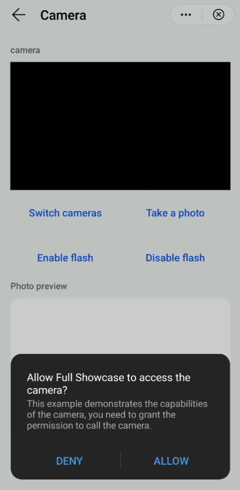 Camera management on a Quick App